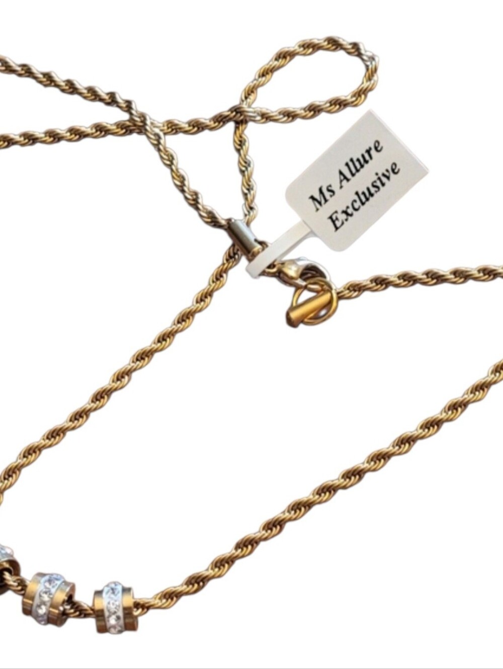 Gold Rope Necklace with Crystal Rondelle Accents